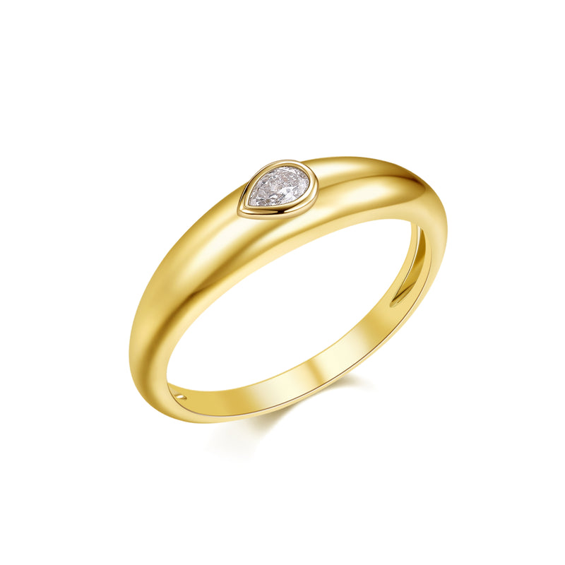 14K Yellow Gold Pear Diamond High Polished Ring