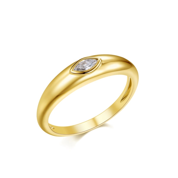 14K Yellow Gold Marquise Diamond High Polished Ring