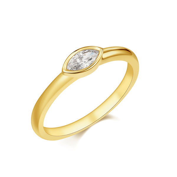 14K Yellow Gold Bezel Set Marquise Diamond Ring