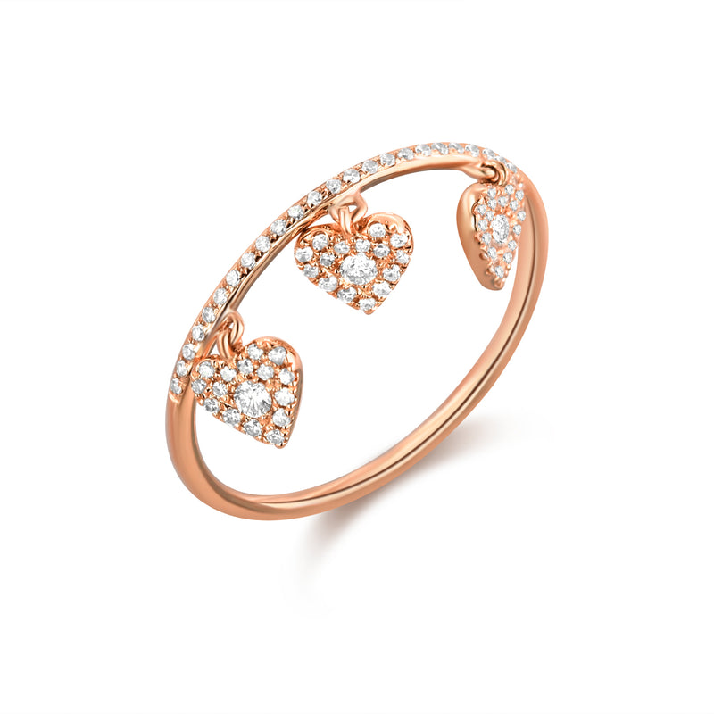 14K Rose Gold Diamond Pave Heart Shaker Ring