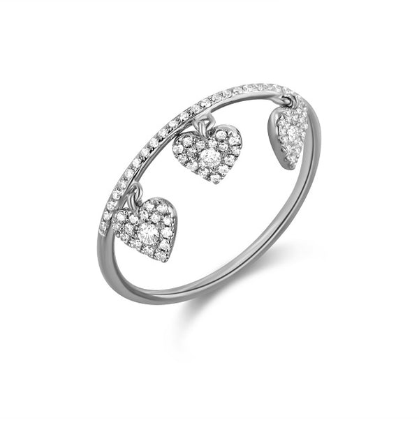 14K White Gold Diamond Pave Heart Shaker Ring