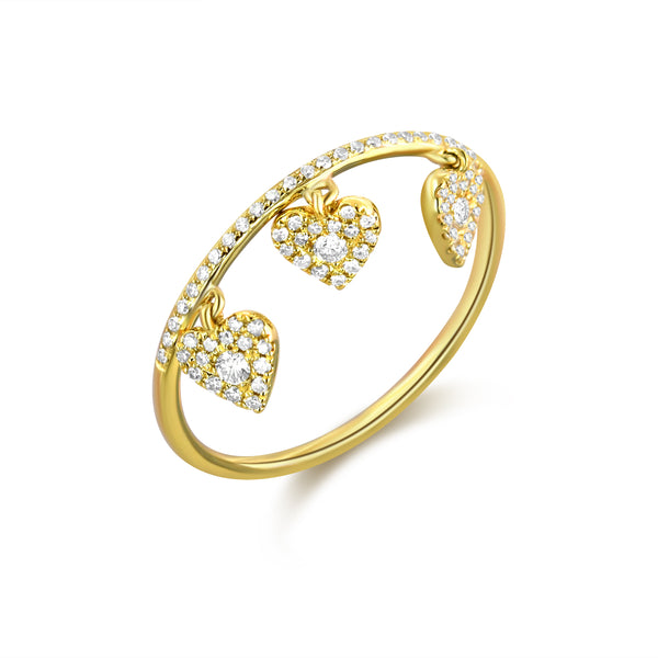 14K Yellow Gold Diamond Pave Heart Shaker Ring-Rings-aaron jewelry-