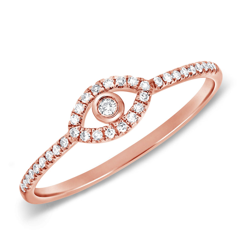 14K Rose Gold Diamond Evil Eye Ring (Small)