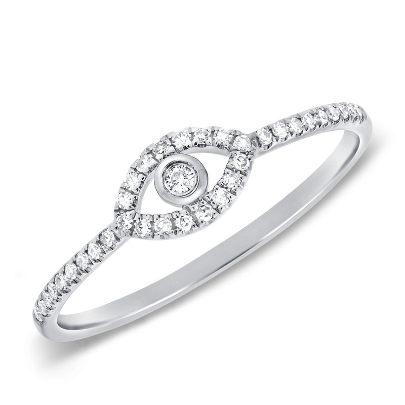 14K White Gold Diamond Evil Eye Ring (Small)