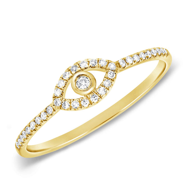 14K Yellow Gold Diamond Evil Eye Ring (Small)