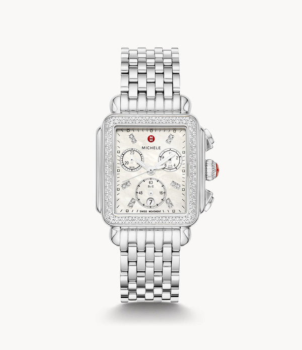 Michele Deco Stainless Mother of Pearl Diamond Watch