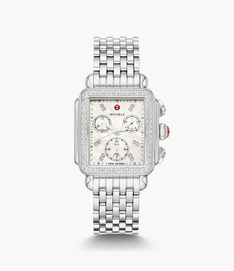 Michele Deco Stainless Mother of Pearl Diamond Watch