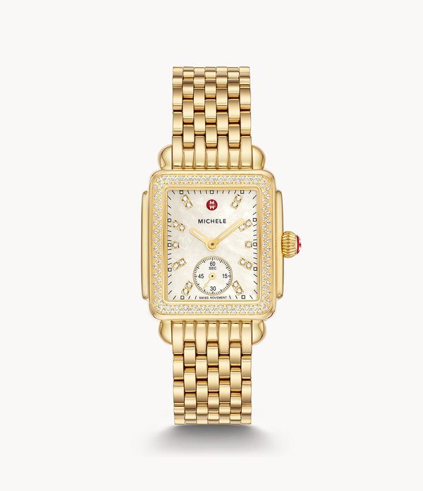 Michele Deco Mid Gold Diamond Stainless Steel Watch