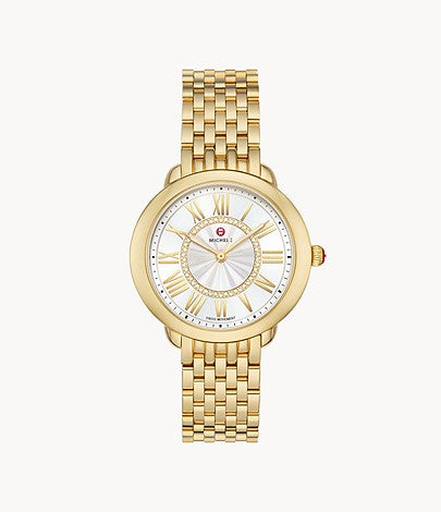 Michele Serein Mid 18k Gold-Plated Diamond Dial Watch-Watches-Michele-