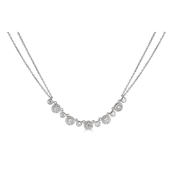 14K .60Ct Diamond Double Chain 5 Halo Necklace-Necklaces-Maurice's Jewelers-White Gold-