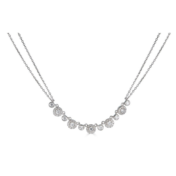 14K .60Ct Diamond Double Chain 5 Halo Necklace