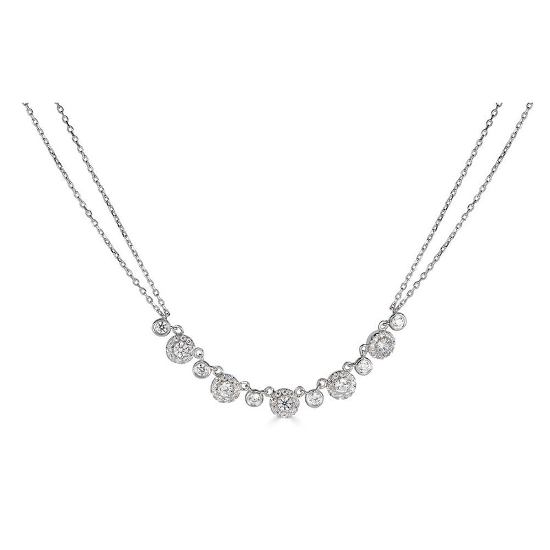 14K .60Ct Diamond Double Chain 5 Halo Necklace-Necklaces-Maurice's Jewelers-White Gold-