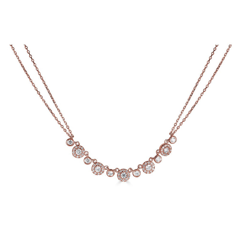14K .60Ct Diamond Double Chain 5 Halo Necklace-Necklaces-Maurice's Jewelers-Rose Gold-