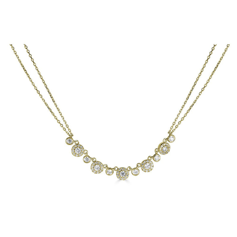 14K .60Ct Diamond Double Chain 5 Halo Necklace-Necklaces-Maurice's Jewelers-Yellow Gold-
