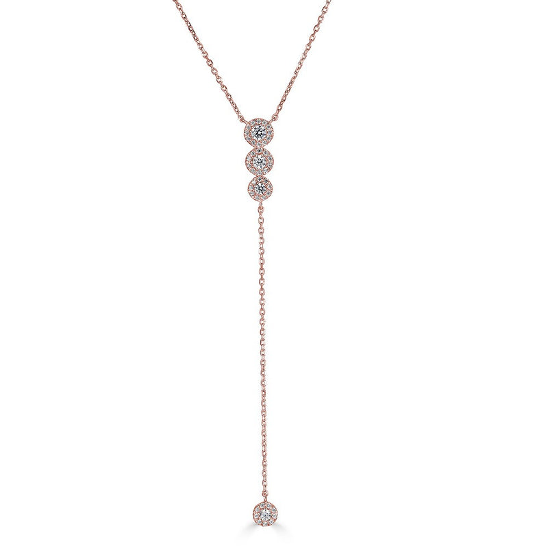 14K Diamond Halo Lariat Necklace-Necklaces-Maurice's Jewelers-Rose Gold-