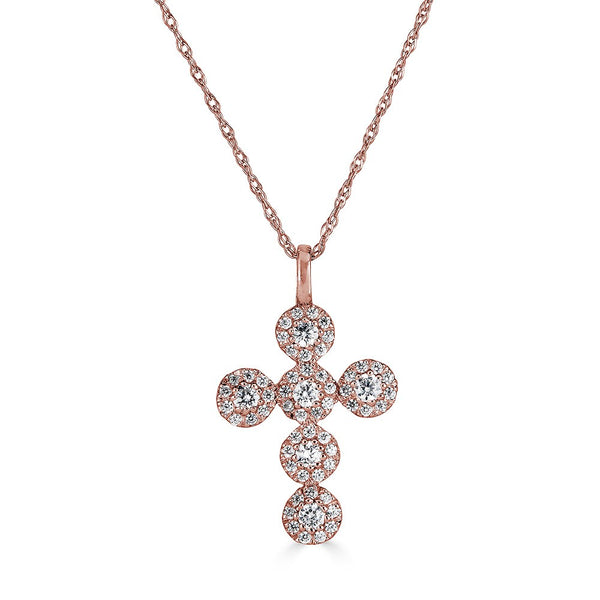 14K Diamond Halo Cross Necklace-Necklaces-Maurice's Jewelers-Rose Gold-