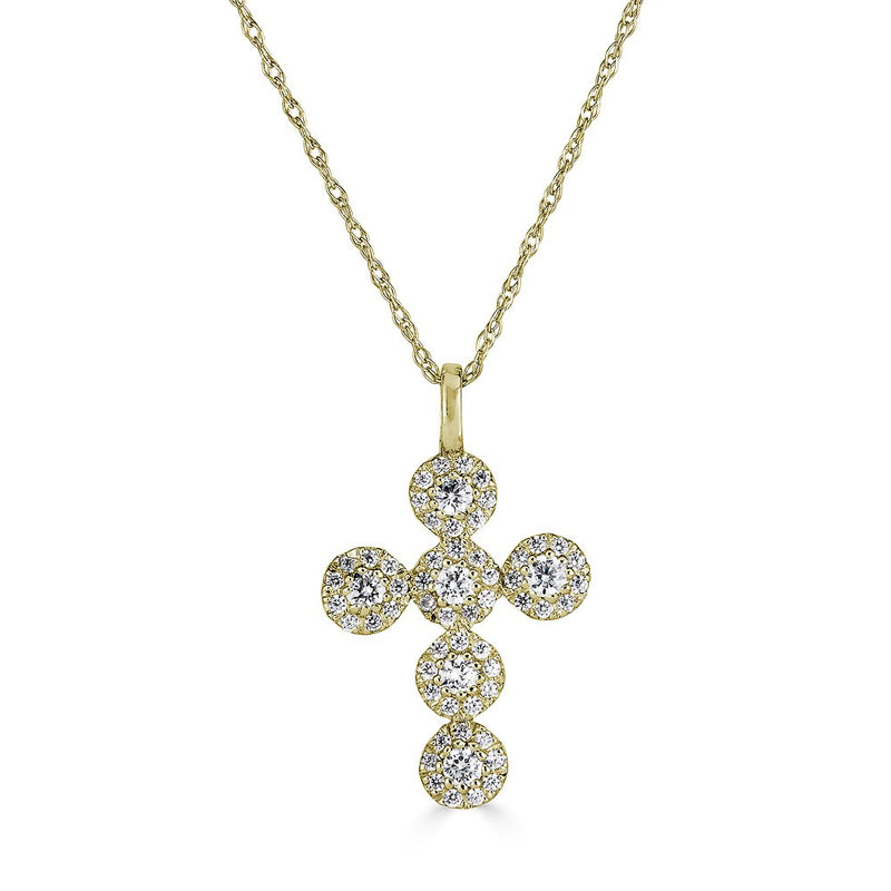 14K Diamond Halo Cross Necklace-Necklaces-Maurice's Jewelers-Yellow Gold-