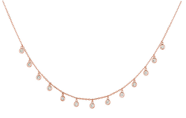 14K Rose Gold Diamond Drop Dangle Necklace-Necklaces-IJM-ROSE GOLD-