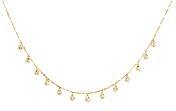 14K White Gold Diamond Drop Necklace-Necklaces-IJM-YELLOW GOLD-