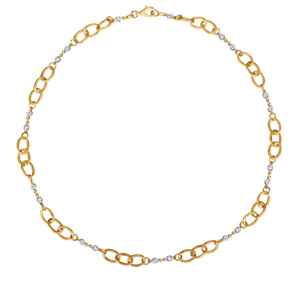 14K White & Yellow Gold Diamond Link Necklace-EARRINGS-IJM-