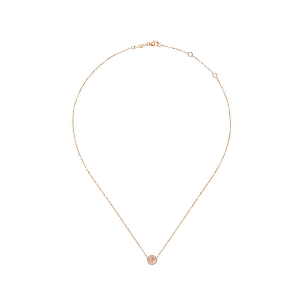 14K Rose Gold Diamond + Morganite Rectangle Halo Necklace