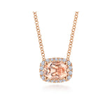 14K Rose Gold Diamond + Morganite Rectangle Halo Necklace-Necklaces-gabriel & co-