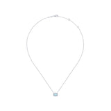 14K White Gold Diamond Rectangle Halo and Oval Aquamarine Necklace-Necklaces-gabriel & co-
