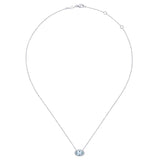 14K White Gold Diamond Oval Halo + Oval Aquamarine Necklace
