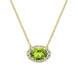 14K Yellow Gold Diamond Oval Halo + Peridot Necklace
