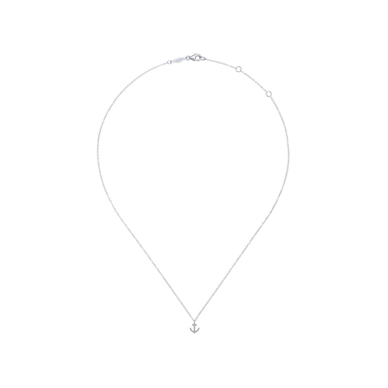 14K White Gold Diamond Anchor Necklace-Necklaces-gabriel & co-