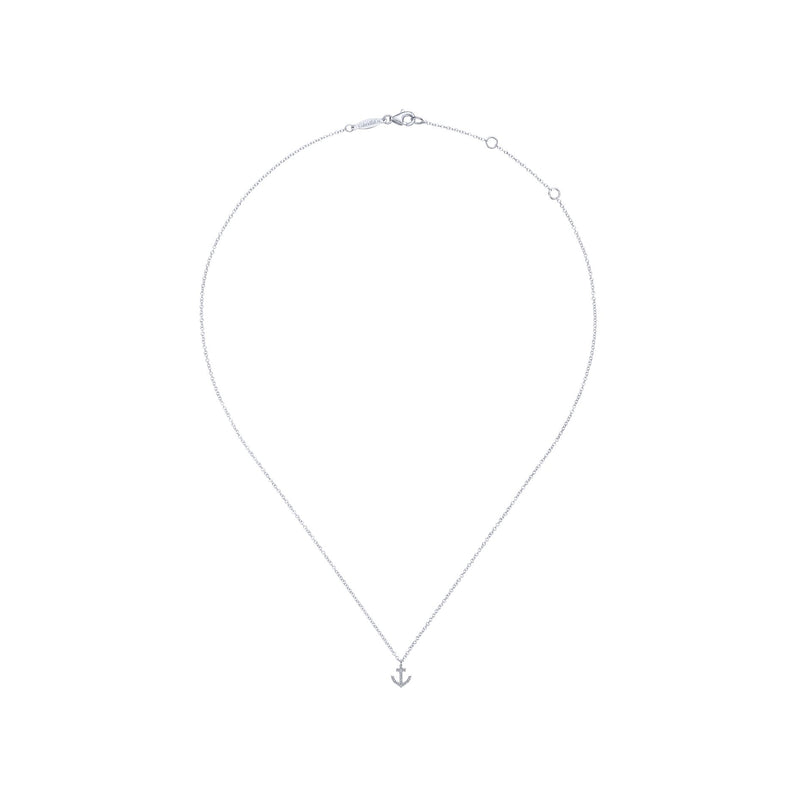14K White Gold Diamond Anchor Necklace