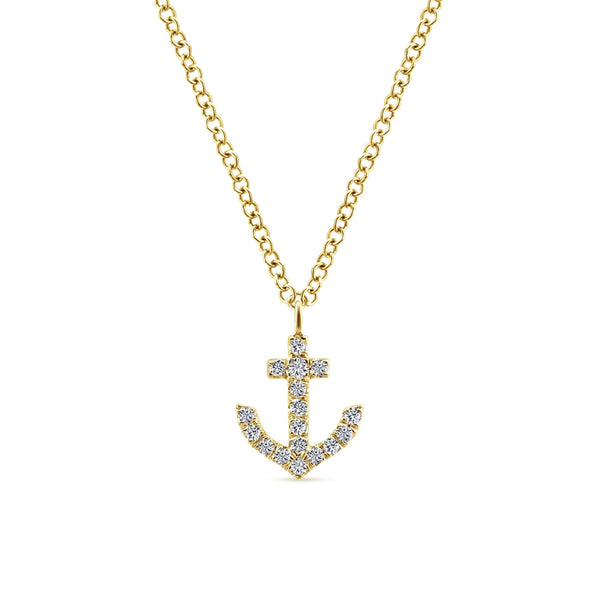 14K Yellow Gold Diamond Anchor Necklace-Necklaces-gabriel & co-