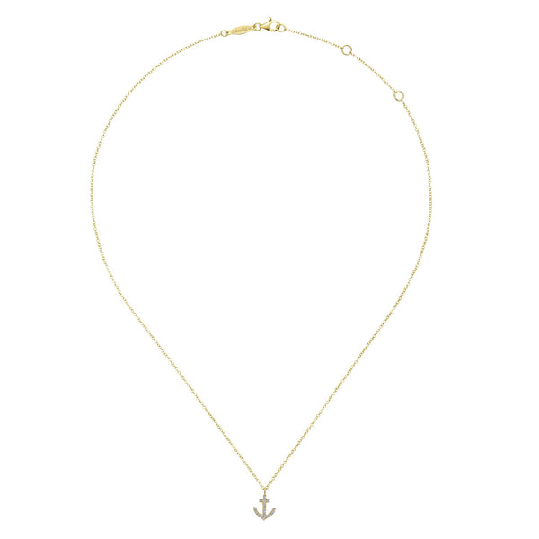 14K Yellow Gold Diamond Anchor Necklace-Necklaces-gabriel & co-