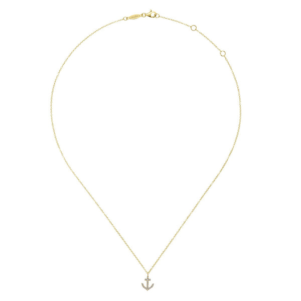 14K Yellow Gold Diamond Anchor Necklace