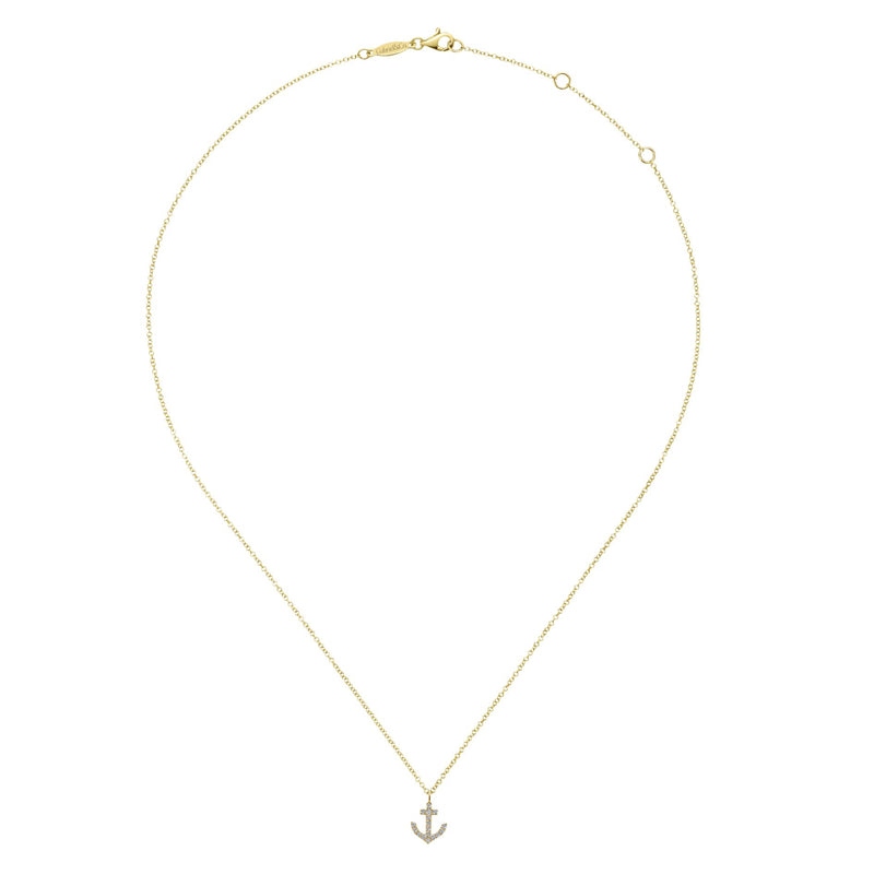 14K Yellow Gold Diamond Anchor Necklace