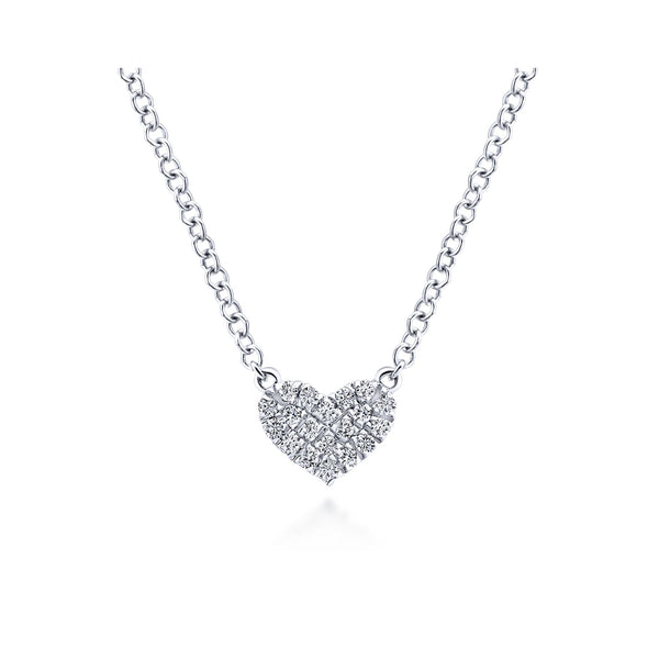 14K White Gold Diamond Petite Heart Necklace-Necklaces-gabriel & co-