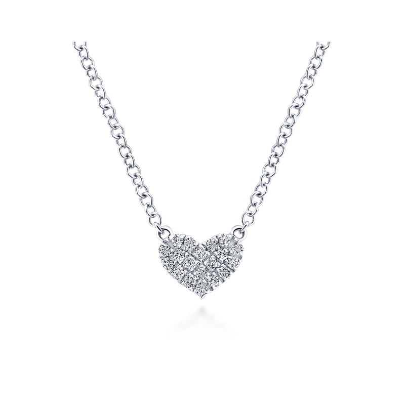 14K White Gold Diamond Petite Heart Necklace