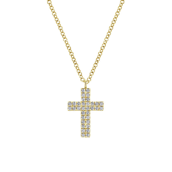 14K Yellow Gold Diamond Cross Necklace