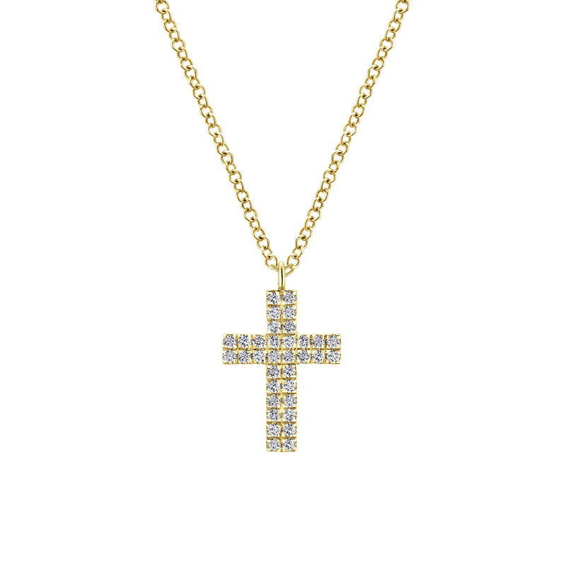 14K Yellow Gold Diamond Cross Necklace-Necklaces-gabriel & co-