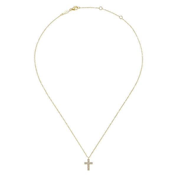 14K Yellow Gold Diamond Cross Necklace