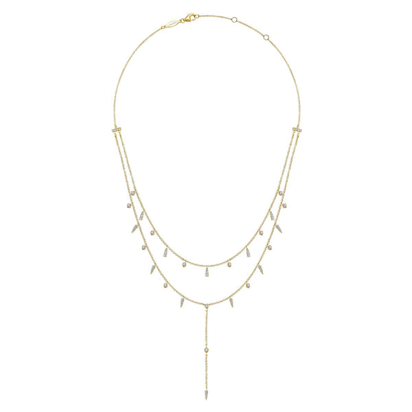 14K Yellow Gold Diamond Double Row Dangle Drop Necklace-Necklaces-gabriel & co-
