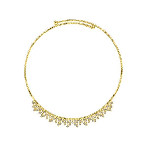 14K Yellow Gold Diamond Fancy Dangle Choker Necklace-Necklaces-gabriel & co-