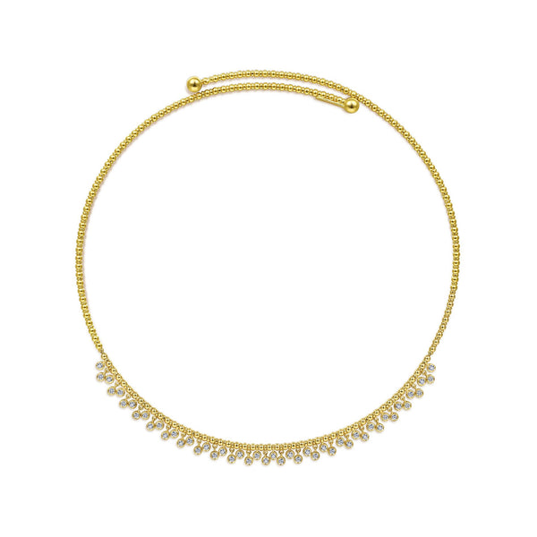 14K Yellow Gold Diamond Dangle Choker Necklace