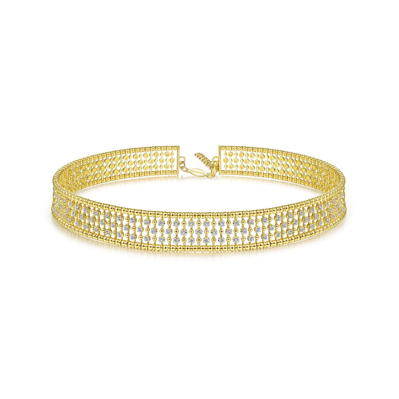 14K Yellow Gold Diamond Thick Choker Necklace