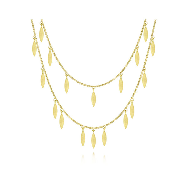 14K Yellow Gold Double Row Dangle Necklace