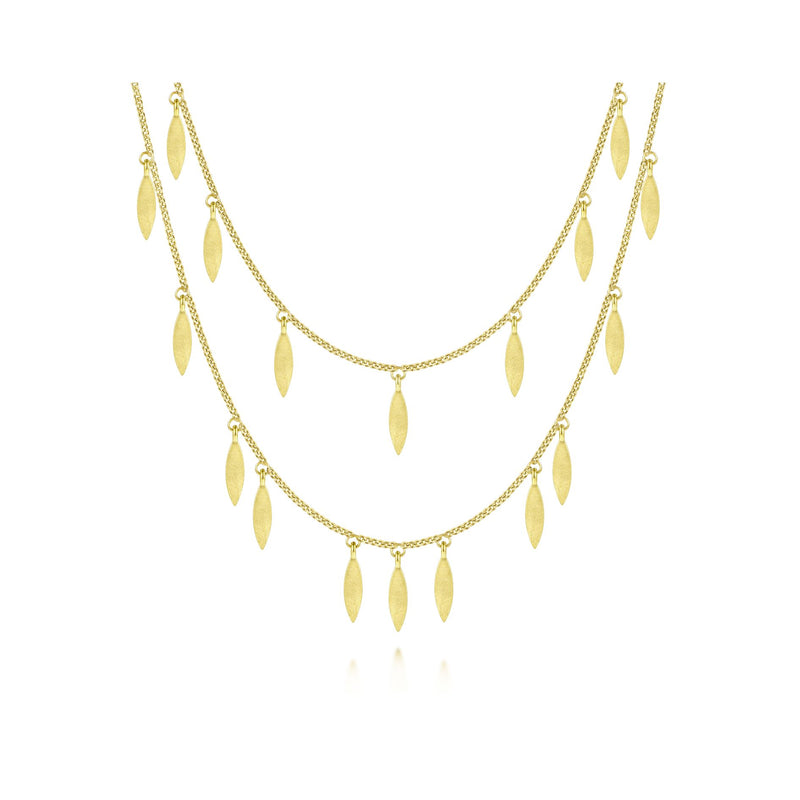 14K Yellow Gold Double Row Dangle Necklace