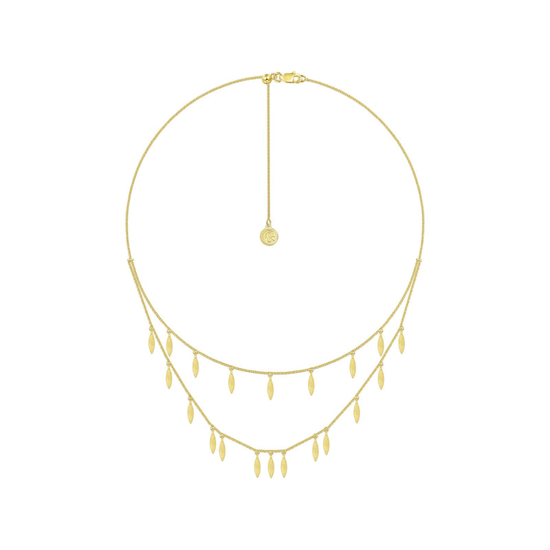 14K Yellow Gold Double Row Dangle Necklace