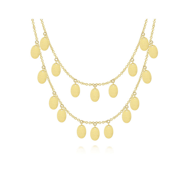 14K Yellow Gold Oval Disc Dangle Necklace