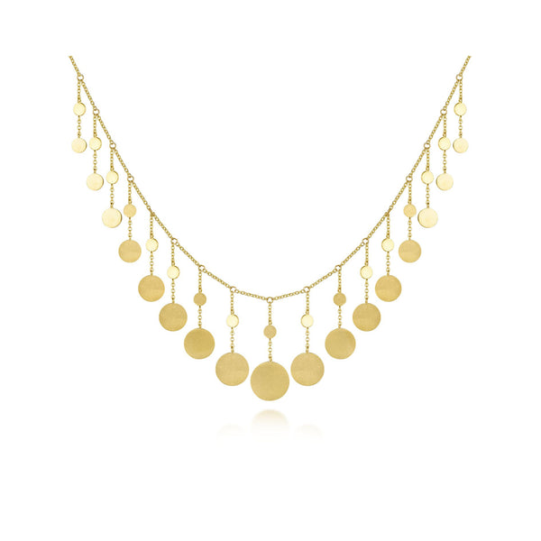 14K Yellow Gold Dangle Disc Necklace