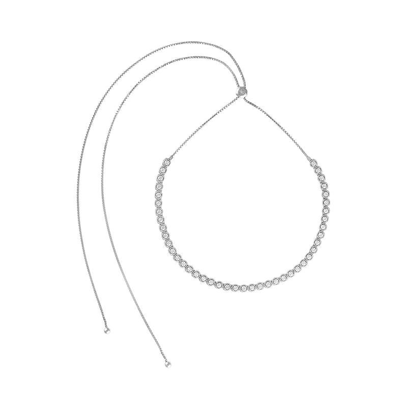 14K White Gold Diamond Bolo Adjustable Tennis Necklace-Necklaces-VIMCO DIAMOND CORP-